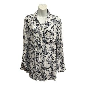Banana Republic Black and White Floral Button Down Shirt. Size XL